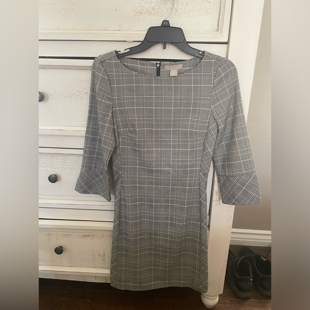 H&M Plaid Black and White Dress, Office Wear, Size US 2